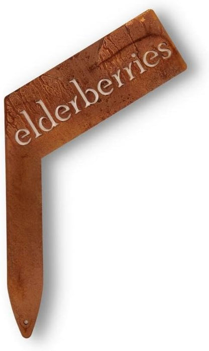 Planter Size Small Metal Garden Plant Vegetable Flower or Herb Markers 13.5 Inches Tall (elderberries, Naturally Rusted)