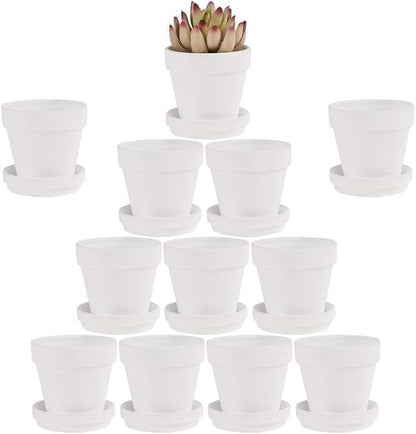 Yishang White Terra Cotta Pots with Saucer- 12-Pack Large Terracotta Pot Clay Pots 3'' Clay Ceramic Pottery Planter Cactus Flower Pots Succulent Pot with Drainage Hole