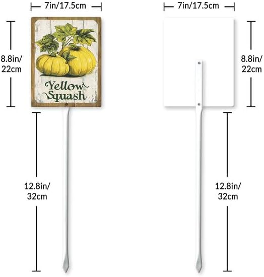 Uptell Vintage Vegetable Signs for Garden with Stake Yellow-Squash Yard Sign Vegetable Garden Label Stakes Plant Markers for Outdoor Plants Waterproof 8.8x7inch