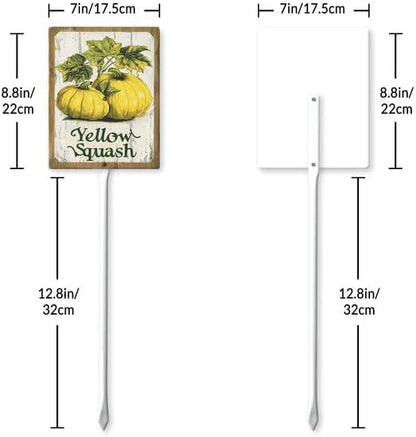 Uptell Vintage Vegetable Signs for Garden with Stake Yellow-Squash Yard Sign Vegetable Garden Label Stakes Plant Markers for Outdoor Plants Waterproof 8.8x7inch