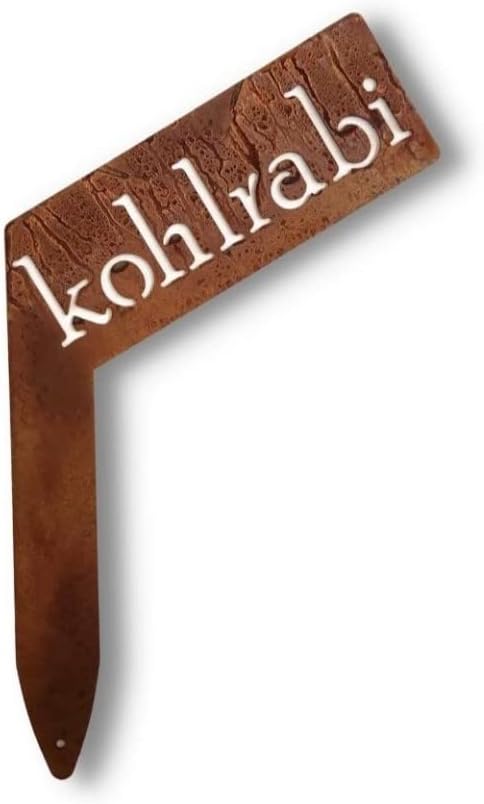 Planter Size Small Metal Garden Plant Vegetable Flower or Herb Markers 13.5 Inches Tall (kohlrabi, Naturally Rusted)