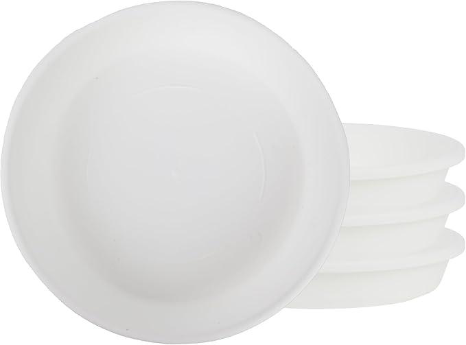 The HC Companies 10 Inch Classic Round Plant Saucer, Lightweight UV-Resistant Plastic Outdoor & Indoor Flower Pot Tray, 4-Pack Plant Pot Trays for Garden & Home Decor, White