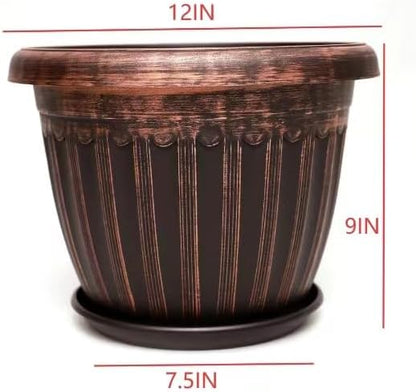 8 Pack 12 inch Large Plant Pots with Drainage Holes & Saucer,Plastic Flower Pots,Garden Pots for Indoor & Outdoor Plants