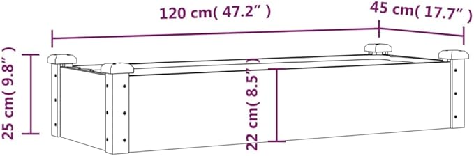 vidaXL Solid Fir Wood Raised Garden Bed-Rectangular Planter with Liner for Outdoor/Patio, 47" x 18" x 10", Brown Natural, Open Bottom, Assembly Req.