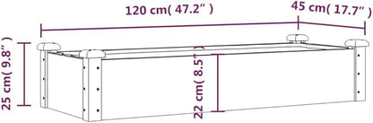 vidaXL Solid Fir Wood Raised Garden Bed-Rectangular Planter with Liner for Outdoor/Patio, 47" x 18" x 10", Brown Natural, Open Bottom, Assembly Req.