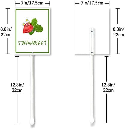 Strawberry Marker Yard Sign with Stakes 7in×8.8in, Sturdy Aluminum Yard Signs, Plant Markers for Vegetable Flowers Plants, Plant Labels Sign, Outdoor Garden Stakes Supplies for Plant