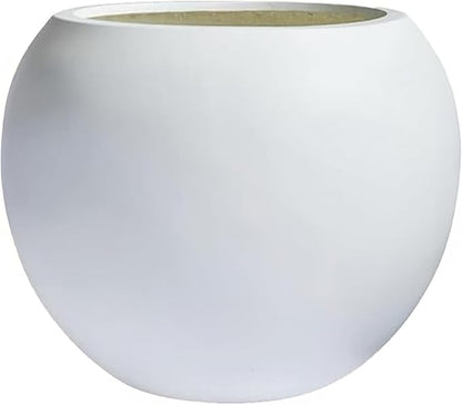 17 H x 21" Dia (15" Pot Opening) White Round Fiberstone Planter/Concrete Planter with Drainage Hole, Indoor/Outdoor Large Plant Pot for Home Patio Garden, Ideal for Large Plants