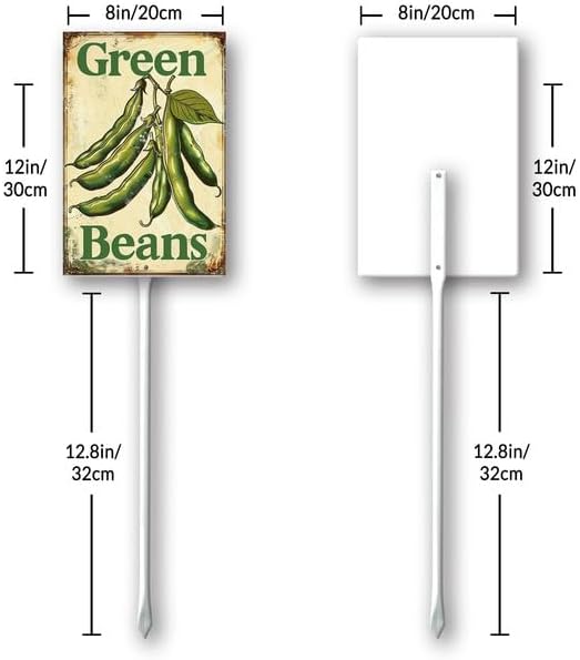 Uptell Vintage Vegetable Signs for Garden with Stake Green-Beans Yard Sign Vegetable Garden Label Stakes Plant Markers for Outdoor Plants Waterproof 8x12inch
