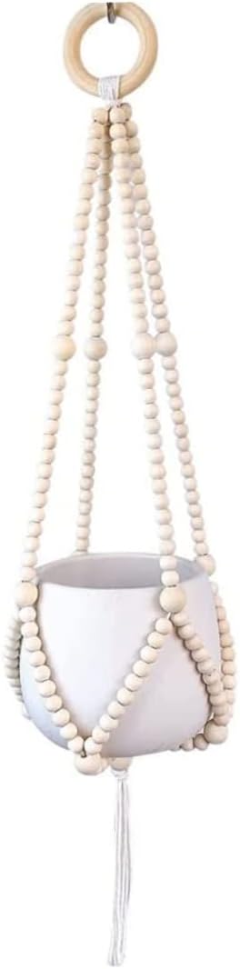 Wood Bead Plant Hanger Hanging Planter Basket Flower Pot Holders for Indoor Outdoor (No Pot) Home Indoor Accessory