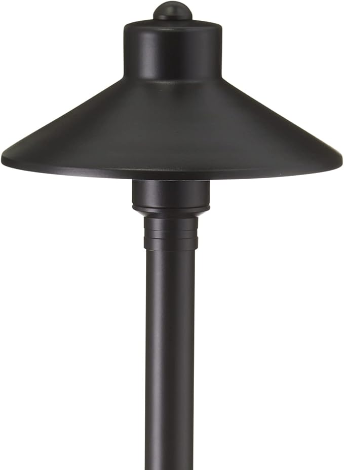 VOLT Flat Hat 12V Black Brass Path Light (7" Shade, 24" Tall) with 3W 2700K Warm White G4 LED Bulb for Low Voltage Landscape Lighting on Outdoor Pathway, Walkway, Garden, Driveway or Patio