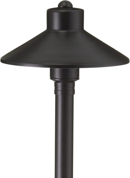 VOLT Flat Hat 12V Black Brass Path Light (7" Shade, 24" Tall) with 3W 2700K Warm White G4 LED Bulb for Low Voltage Landscape Lighting on Outdoor Pathway, Walkway, Garden, Driveway or Patio