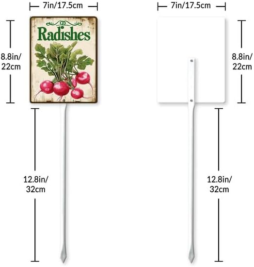 Uptell Vintage Vegetable Signs for Garden with Stake Radishes Yard Sign Vegetable Garden Label Stakes Plant Markers for Outdoor Plants Waterproof 8.8x7inch