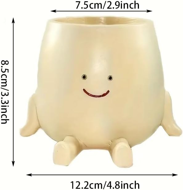 Smiley Face Planter Pot – Small Cute Resin Flower Head Planter with Drainage Hole, Succulent Pot for Indoor & Outdoor Home Décor