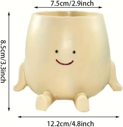 Smiley Face Planter Pot – Small Cute Resin Flower Head Planter with Drainage Hole, Succulent Pot for Indoor & Outdoor Home Décor