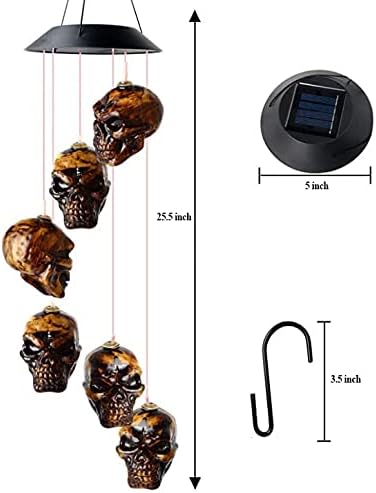 Skull Solar Wind Chimes Lights for Outside Gifts for Grandma Mom Skull Decorations Color Changing Decor LED Windchimes, Skull Gift for Birthdays, Theme Parties, Haunted House Party