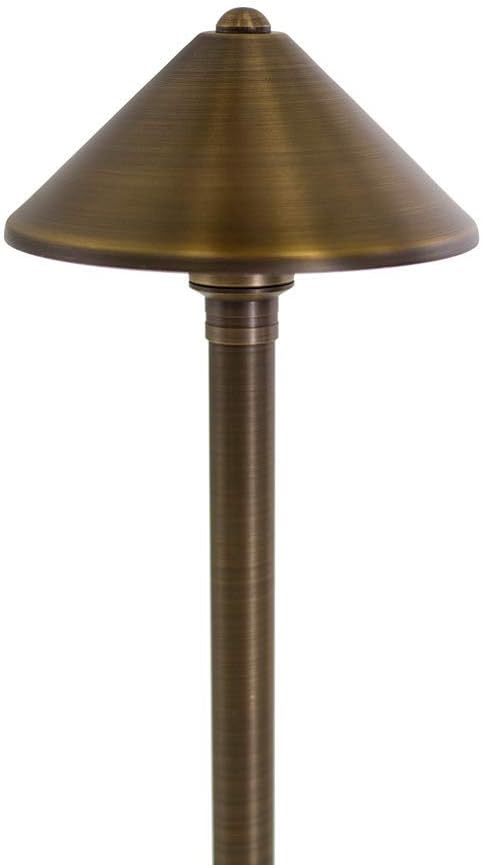 VOLT Conehead 12V Brass Path Light (7" Shade, 25" Tall) for Low Voltage Landscape Lighting on Outdoor Pathway, Walkway, Garden, Driveway or Patio