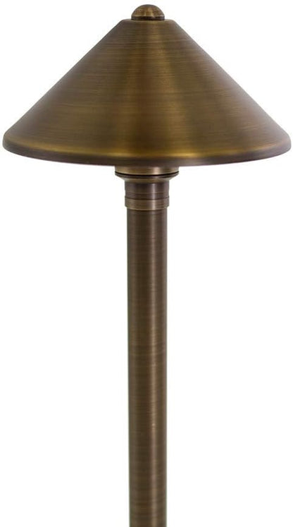 VOLT Conehead 12V Brass Path Light (7" Shade, 25" Tall) for Low Voltage Landscape Lighting on Outdoor Pathway, Walkway, Garden, Driveway or Patio