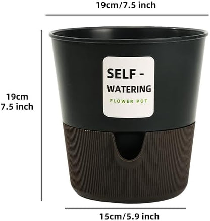 5/6.5/7.5 Inch Self Watering Pots for Indoor/Outdoor ,4 Pack plastic Planters for Indoor Plants with Drainage Holes and Saucers, Modern Decorative Flower Pot for Plants (Grey, 7.5-Inch, 4-Pack)