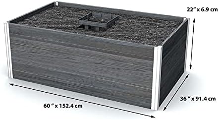 Vita Urbana 3 Foot x 5 Foot Embossed Vinyl Keyhole Garden with Composting Basket, Slate Grey, Gray, PVC, BPA and Pthalate Free, Woodgrain, VT17602