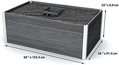 Vita Urbana 3 Foot x 5 Foot Embossed Vinyl Keyhole Garden with Composting Basket, Slate Grey, Gray, PVC, BPA and Pthalate Free, Woodgrain, VT17602