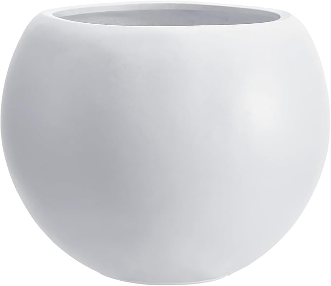 13.5 H x 17" Dia (12" Pot Opening) Round Fiberstone Planter with Drainage Hole, Indoor/Outdoor Large Plant/Christmas tree decor Pot for Home Patio Garden, Ideal for Large Plants -White, 17in