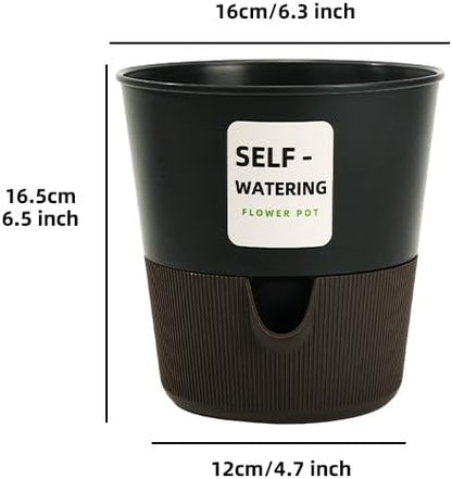 Flower and Plant Pot, Self Watering Plastic Plants Planter with Drainage Holes and Saucers, Modern Outdoor Indoor Decorative Flower Pot for Plants, Flowers, Herbs, Succulents (Grey, 6.5 inch)
