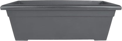 The HC Companies 28 Inch Romana Planter Box with Drainage Plug, Lightweight UV-Resistant Plastic Outdoor Planters, 1-Pack Flower Box for Garden, Patio, Balcony, and Fence, Warm Gray