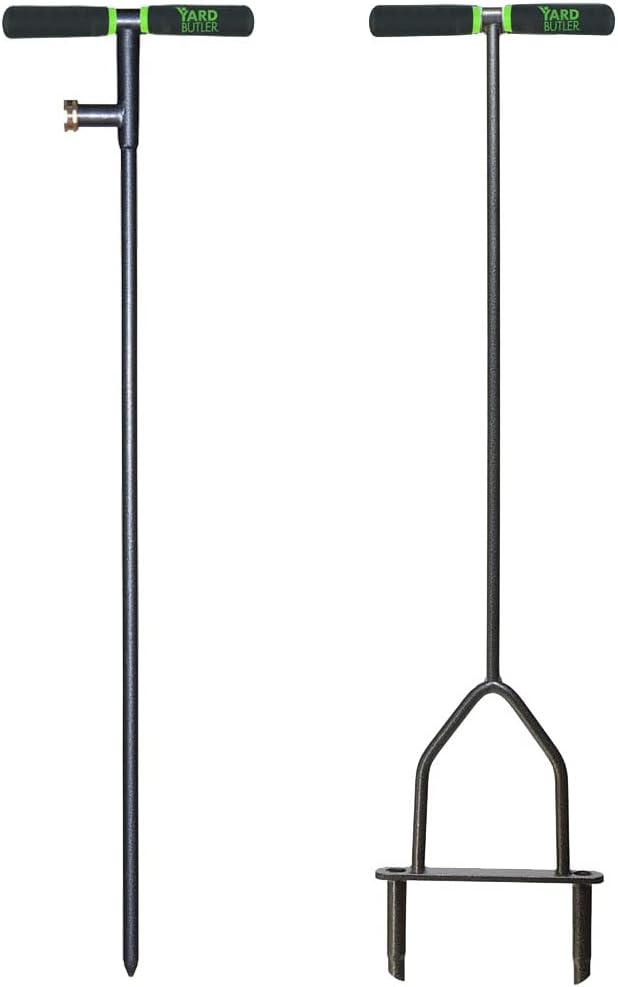 Yard Butler Aerator & Irrigator Bundle, IBDB-1 - Lawn Care Tool for Aerating - Long-Handled - Power-Coated Steel Construction - Comfortable Cushioned Handles Garden Tool - Easy to Use