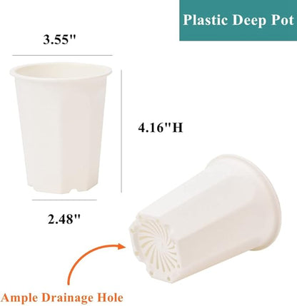 BangQiao 17 PCS 3.55" Plastic Deep Nursery and Seedling Pots, Transplant Seed Starter Planter, White
