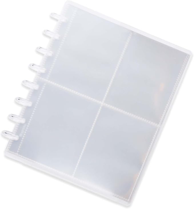 Discbound Photo Album with Clear PET Cover 20 Sheets Clear PP Sleeves 8 Discs Bound Organizer Left Side Open Pockets for Cash Money Stickers Photos Cards (8 Rings 4 Pockets)