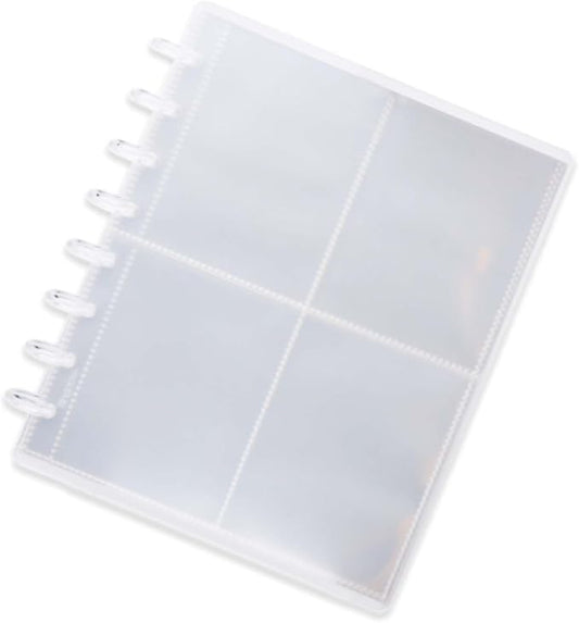 Discbound Photo Album with Clear PET Cover 20 Sheets Clear PP Sleeves 8 Discs Bound Organizer Left Side Open Pockets for Cash Money Stickers Photos Cards (8 Rings 4 Pockets)