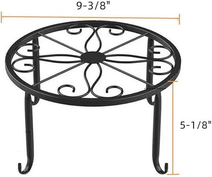9-1/2 Inch Diameter X 5 Inch High Metal Potted Plant Stand - Rust Proof Wrought Iron Short Flower Pot Bracket Tripod Floor Dish Decorative Pot Holder (Black)