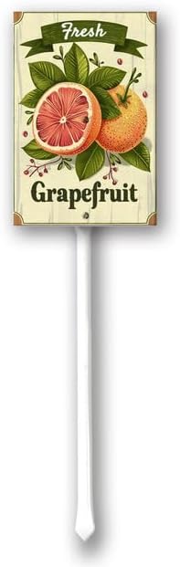Uptell Vintage Aluminum Grapefruit Fruit Signs Yard Sign with Stake for Garden Fruit Garden Label Stakes Plant Markers for Outdoor Plants Waterproof 7x8.8 inch
