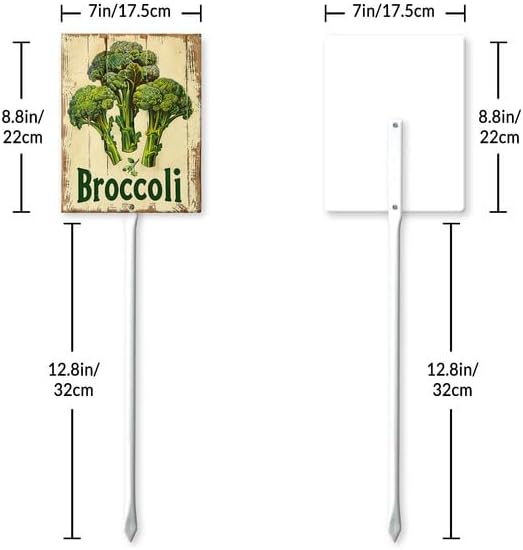 Uptell Vintage Vegetable Signs for Garden with Stake Broccoli Yard Sign Vegetable Garden Label Stakes Plant Markers for Outdoor Plants Waterproof 8.8x7inch