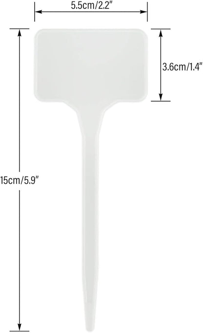 KINGLAKE GARDEN Large Plastic Plant Labels 6 Inch 50 Pack White Sturdy Extra Large T-Style Plastic Plant Labels for Flower beds,Plant pots