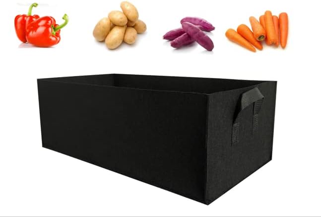 AA004-5 2-Pack Plant Grow Bag with Handles，Non-Woven Fabric Raised Garden Bed Long Breathable Planting Container Potato Tomato Planter Pots for Vegetables, 19.6”×11.8”×7.8”