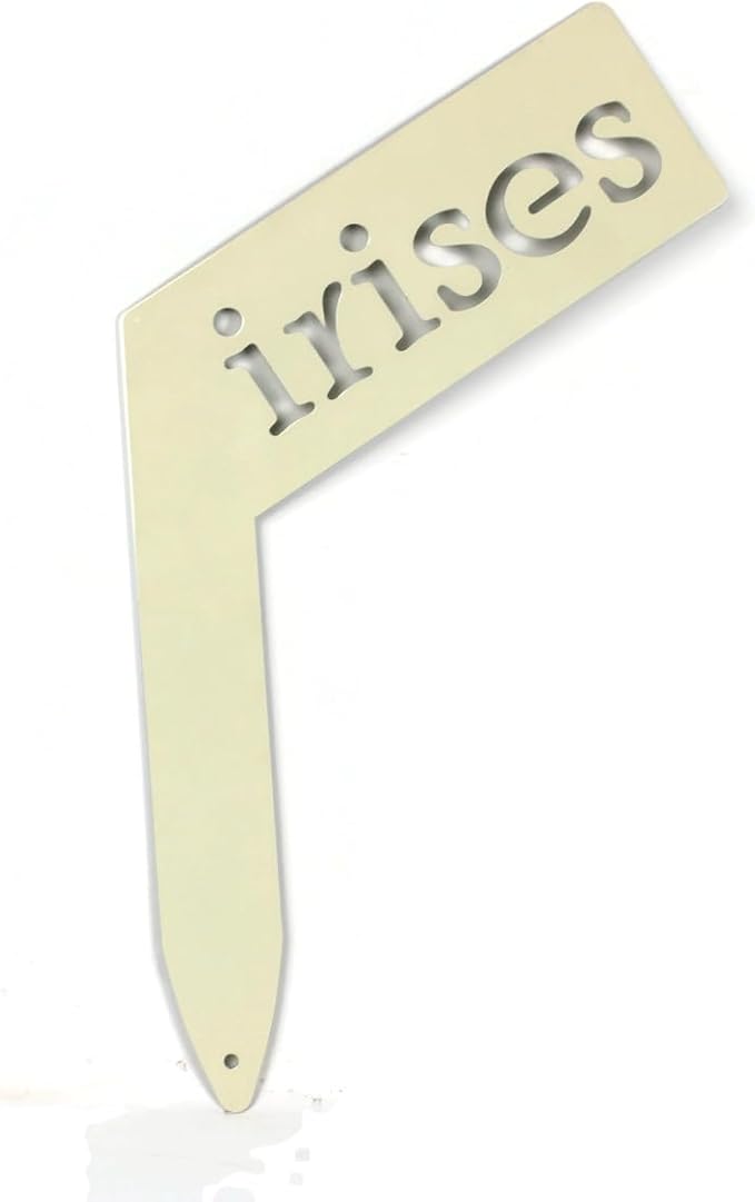 Planter Size Small Metal Garden Plant Vegetable Flower or Herb Markers 13.5 Inches Tall (irises, Cream)