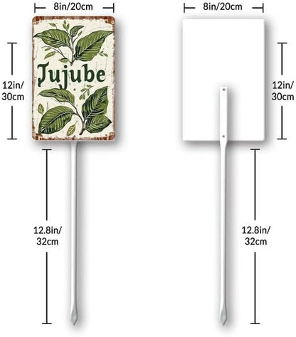 Uptell Vintage Aluminum Jujube Fruit Signs Yard Sign with Stake for Garden Fruit Garden Label Stakes Plant Markers for Outdoor Plants Waterproof 8x12 inch