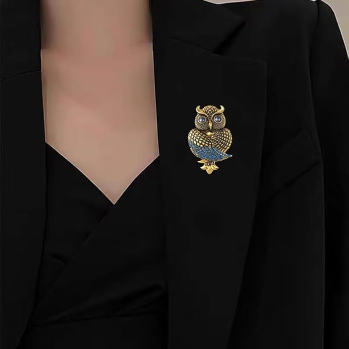 Rhinestone Owl Brooch Pin for Women Cute Big Cartoon Cat Eye Stone Owl Bird Brooch Unique Double Owl Brooch Pin Clothes Bag Hat Dress Jewelry