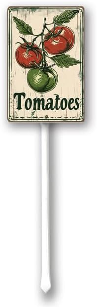 Uptell Vintage Vegetable Signs for Garden with Stake Tomatoes Yard Sign Vegetable Garden Label Stakes Plant Markers for Outdoor Plants Waterproof 8.8x7inch