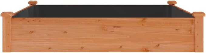 vidaXL Solid Fir Wood Raised Garden Bed with Liner - Outdoor Square Planter for Vegetables, Herbs, Flowers - 47.2x47.2x9.8 - Brown