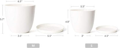Mkono 6.5 Inch Plastic Planters with Saucers Set of 5 Macrame Plant Hangers Set of 4 Indoor Decorative Flower Pot Holder with 4 Hooks