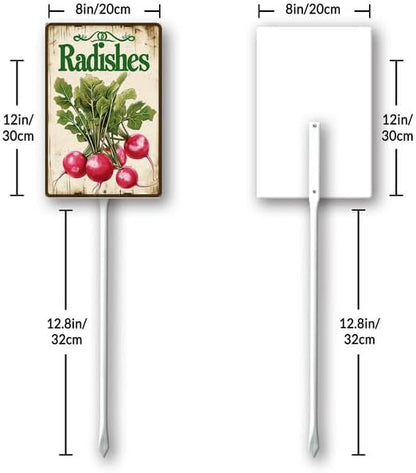 Uptell Vintage Vegetable Signs for Garden with Stake Radishes Yard Sign Vegetable Garden Label Stakes Plant Markers for Outdoor Plants Waterproof 8x12inch
