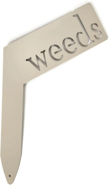Planter Size Small Metal Garden Plant Vegetable Flower or Herb Markers 13.5 Inches Tall (weeds, Cream)