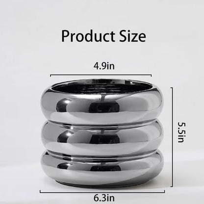 Ceramic Plant Pot Indoor, 6.5 Inch Flower Pot with Drainage Hole, Tiered Bubble Design Ceramic Planter for Home & Office Decor (Silver)