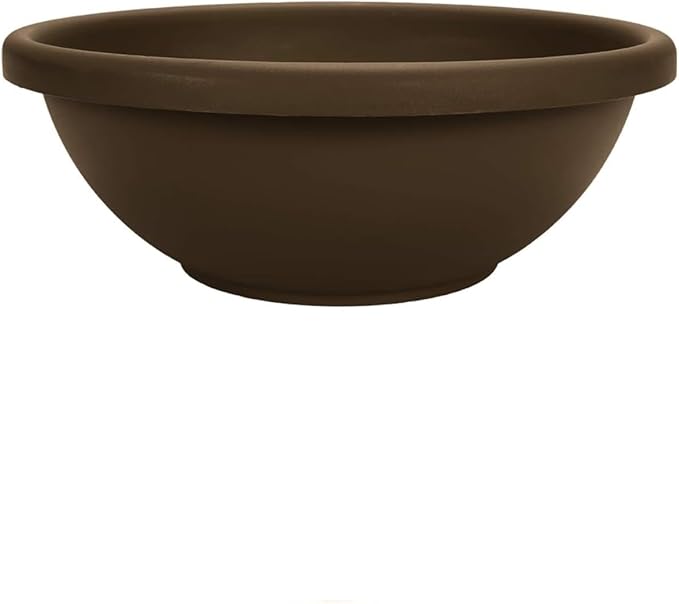 The HC Companies 15.5 Inch Garden Bowl Planter - Shallow Plant Pot with Drainage Plug for Indoor Outdoor Flowers, Herbs, Chocolate