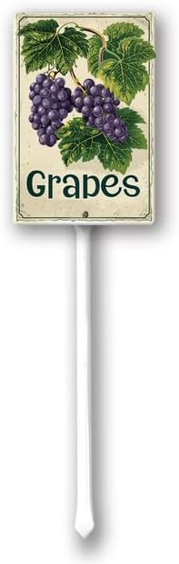Uptell Vintage Aluminum Grapes Fruit Signs Yard Sign with Stake for Garden Fruit Garden Label Stakes Plant Markers for Outdoor Plants Waterproof 7x8.8 inch