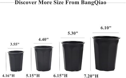 BangQiao 14 Pack 4.40 Inch Black Plastic Deep Nursery and Seedling Pots, Round Planter Container for Transplanting, Cutting, Succulent