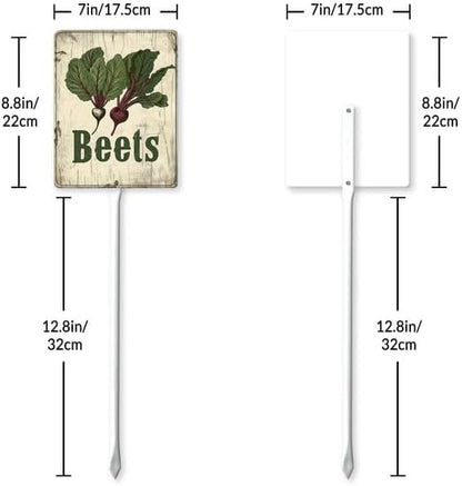 Uptell Vintage Vegetable Signs for Garden with Stake Beets Yard Sign Vegetable Garden Label Stakes Plant Markers for Outdoor Plants Waterproof 8.8x7inch