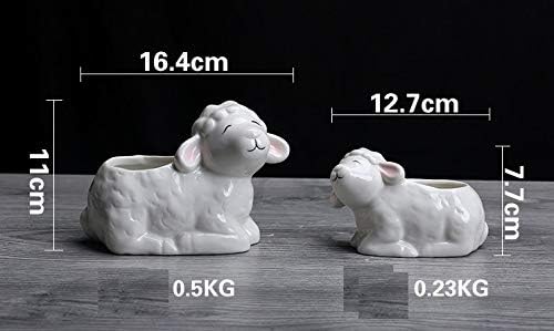 Funnuf Cute Animal White Ceramic Succulent Cactus Flower Planter for Home Garden Office Desktop, 2pcs, Small & Large White Sheep